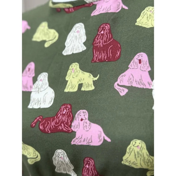 NWT Compania Fantastica Sheep Dog Print Green Smock Dress Size Small - Picture 8 of 11